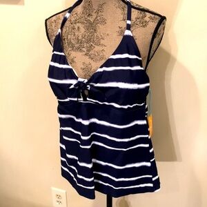 Kona sol Navy & white bathing suit top nwt